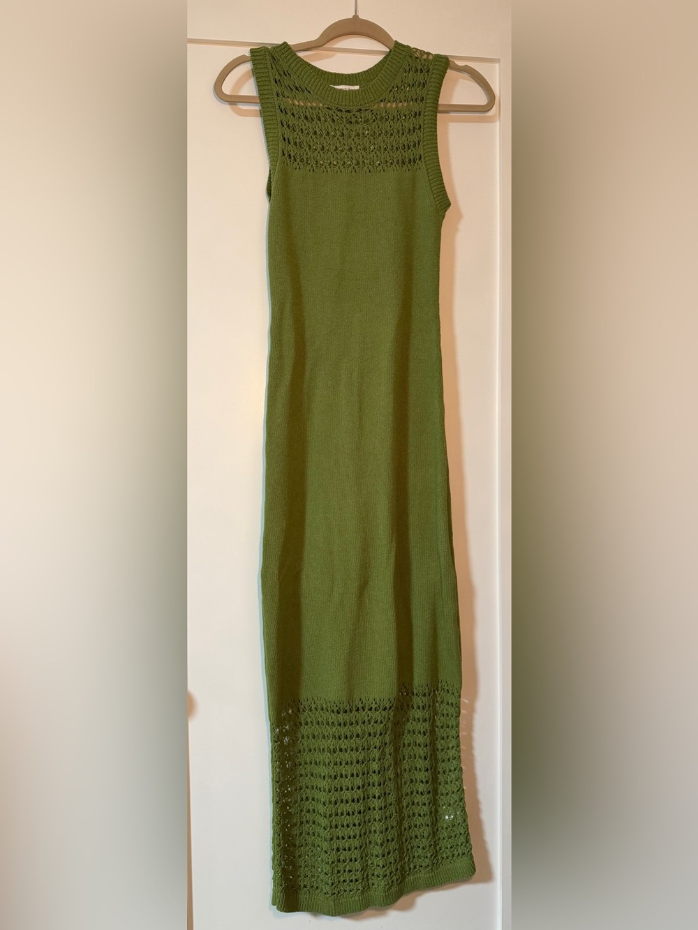 Women's Olive Green Crochet Knit Sleeveless Maxi Dress